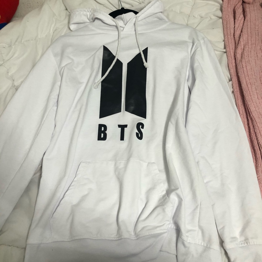 Kpop BTS white hoodie sweatshirt with logo